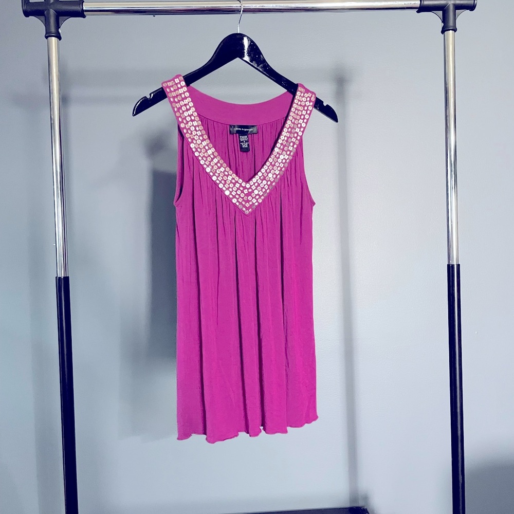 Silver Sequins Magenta V-Neck Flowy Tank